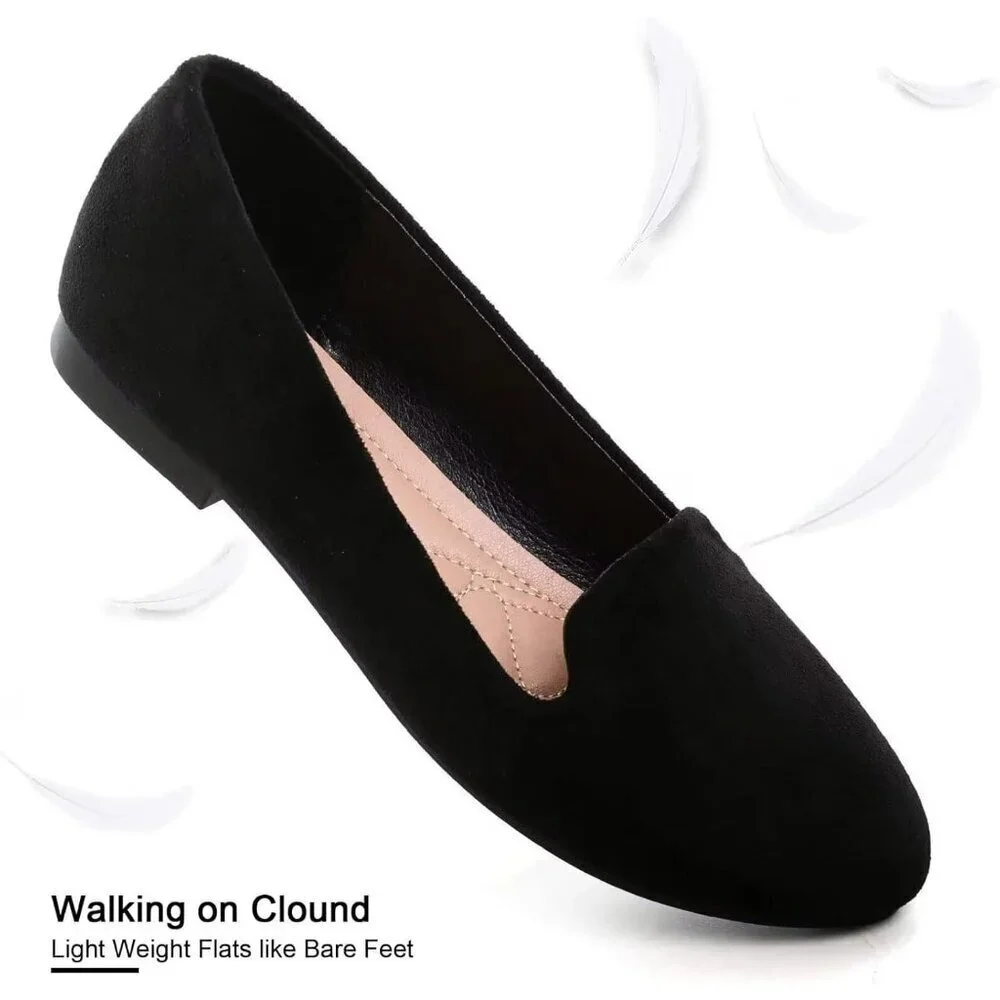 Women's Round Toe Flats Comfortable Fashion Ballet Flat Slip-On Loafers Black